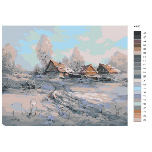 Картина по номерам "Деревня зимой. Пейзаж"