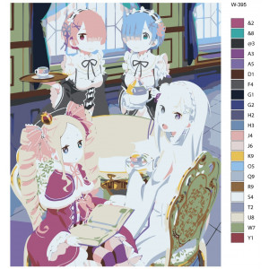 Картина по номерам "Аниме - Re: Zero (Ре: Зеро). Рем, Эмилия, Беатрис, Рам"