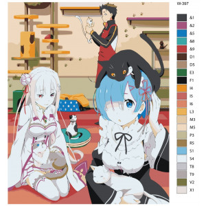 Картина по номерам "Аніме - Re: Zero (Ре: Зеро). Рем, Емілія та Нацукі Субару"