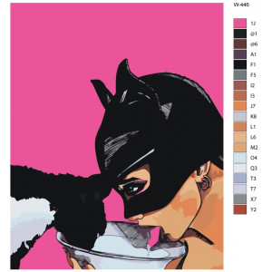 Картина по номерам "Женщина-кошка и кот пьют молоко"