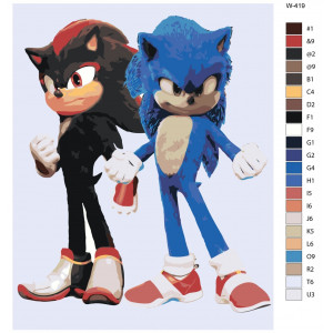 Картина по номерам "Персонаж відеоігор, фільмів та коміксів Sonic (Сонік). Їжак Шедоу та Їжак Сонік"
