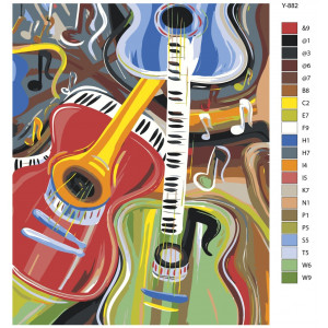 Картина по номерам "Різнокольорові гітари"