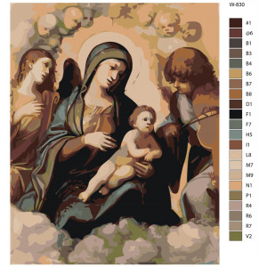 Картина по номерам "Репродукция картины Мадонна с младенцем и ангелы. Художник Антонио Корреджо"