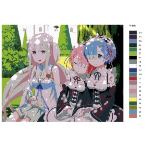 Картина по номерам "Аниме RE:ZERO (РЕ ЗЕРО). Рем, Рам и Эмилия. Rem, Ram и Emilia"