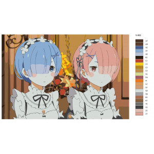 Картина по номерам "Аниме RE:ZERO (РЕ ЗЕРО). Рем и Рам. Rem и Ram"