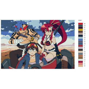 Картина по номерам "Аниме: Гуррен-Лаганн (Gurren-Lagann). Камина, Ёко, Симон( Kamina, Yoko Littner, Simon)"