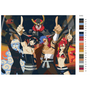 Картина по номерам "Аниме: Гуррен-Лаганн (Gurren-Lagann). Камина, Ёко, Симон и Ния (Kamina, Yoko Littner, Simon, Nia)"