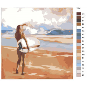 Картина по номерам "Серфінг. Дівчина з серфом на пляжі"