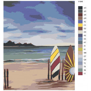 Картина по номерам "Серфінг. Морський берег та дошки для серфінгу"