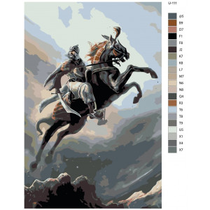 Картина по номерам "Восточные войны. Воин на черном коне с мечом"