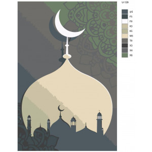 Картина по номерам "Рамадан, мечеть, мусульманська громада. Силует мечеті з півмісяцем."
