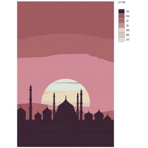Картина по номерам "Рамадан, мечеть, мусульманська громада. Перший будинок ісламського призову у вечірньому заході сонця"