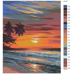 Картина по номерам "Захід сонця освітлює пальми та море"
