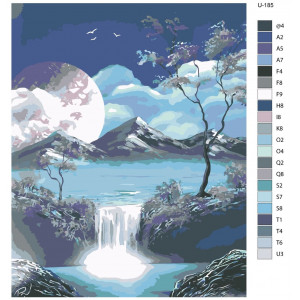 Картина по номерам "Місяць у горах та водоспад"