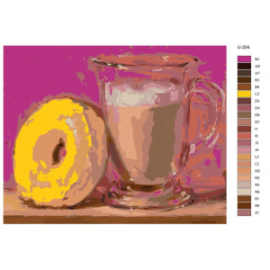 Картина по номерам "Фуд Арт. Пончик в желтой глазури и горячий шоколад"