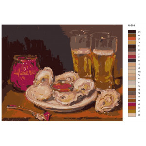 Картина по номерам "Фуд Арт. Мідії з соусом та пиво"