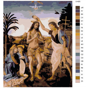 Картина по номерам "Галерея Уффици. Репродукция картины - Крещение Христа. Совместная работа Леонардо да Винчи и Андреа дель Верроккьо"