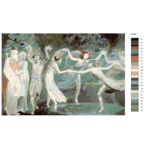 Картина по номерам "Художник Вільям Блейк. Репродукція картини - Оберон, Титанія та Пак з феями, що танцюють."