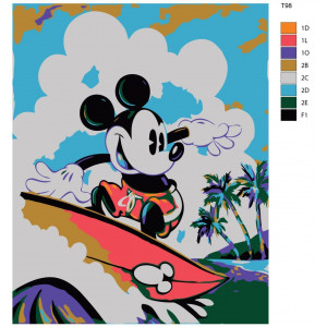 Картина по номерам "Міккі Маус на серфі"