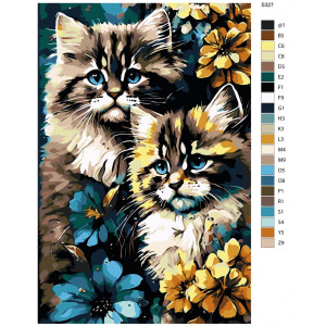 Картина по номерам "Котики з блакитними очима у квітах"