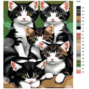 Картина по номерам "Три чорні і два коричневі кошеня"