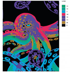 Картина по номерам "Неоновый осьминог с флуоресцентными красками"
