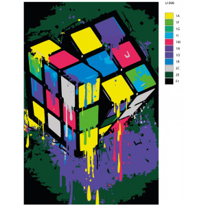 Картина по номерам "Неоновый кубик Рубика с флуоресцентными красками"