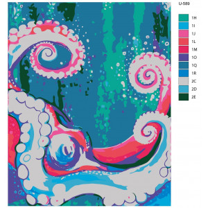 Картина по номерам "Неоновые щупальцы осьминога с флуоресцентными красками"