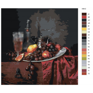 Картина по номерам "Натюрморт - Композиція з фруктами та бордовим драпіруванням"