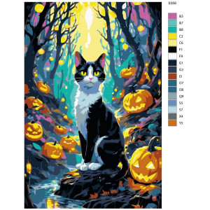 Картина по номерам "Хелловін. Чорно-білий кіт і гарбуза"