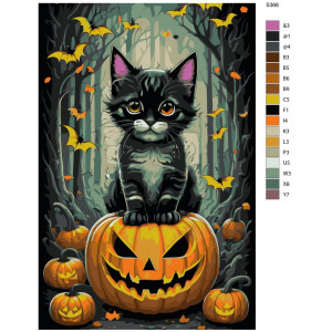 Картина по номерам "Хелловін. Милий чорний кошеня сидить на гарбуза"