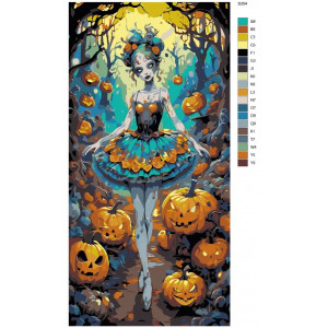Картина по номерам "Хэллоуин. Девушка-балерина в окружении тыкв"