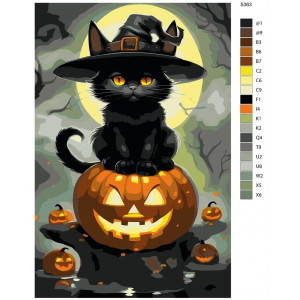 Картина по номерам "Хелловін. Чорне кошеня на гарбузі"