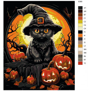 Картина по номерам "Хелловін. Чорне кошеня в капелюсі і гарбуза"