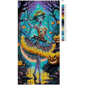 Картина по номерам "Хэллоуин. Девушка-балерина в танце с тыквами"