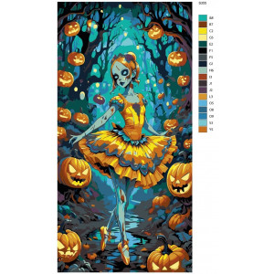Картина по номерам "Хэллоуин. Девушка-балерина окруженная тыквами"