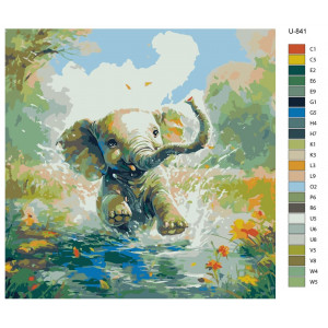 Картина по номерам "Маленьке слоненя плескається у воді"