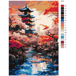 Картина по номерам "Японія. Храм, ставок, гарний захід сонця"