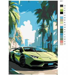 Картина по номерам "Спортивні машини. Зелена Lamborghini (Ламборджіні)"