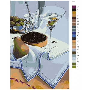 Картина по номерам "Натюрморт - Мартіні, чорна ікра та соковита груша"