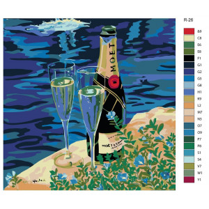Картина по номерам "Натюрморт - пара келих вина на тлі озера"
