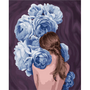 Картина по номерам "Девушка с голубыми пионами"