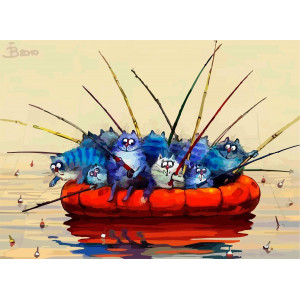 Картина по номерам "Котики на рыбалке"