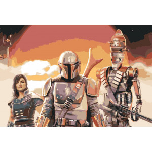 Картина по номерам "Звёздные войны - Кара, Мандалорец и дроид IG-11"