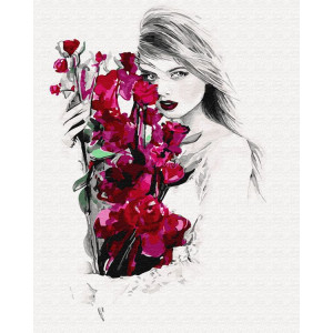 Картина по номерам "Девушка с красными цветами"