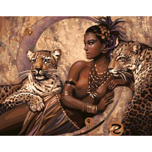 Картина по номерам "Дівчина та леопарди"