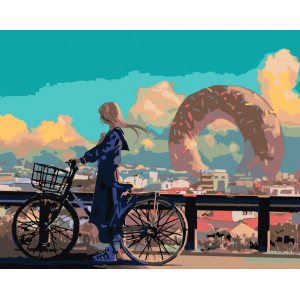 Картина по номерам "Арт-девушка на велосипеде"