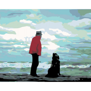 Картина по номерам "Человек с собакой у моря"