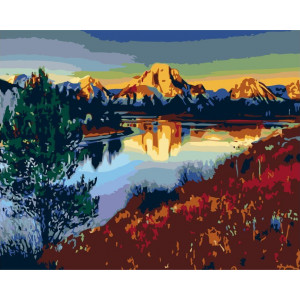 Картина по номерам "Річка та гори на заході сонця"