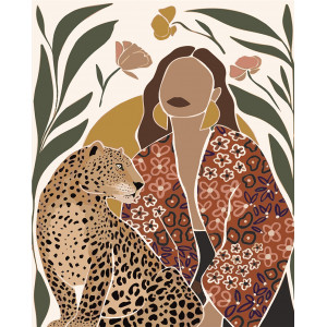 Картина по номерам "Девушка с леопардом. Золотые краски. Минимализм"